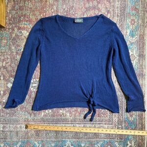Women’s S/M Wooden ships VNeck Navy Tie-Front Knit Sweater